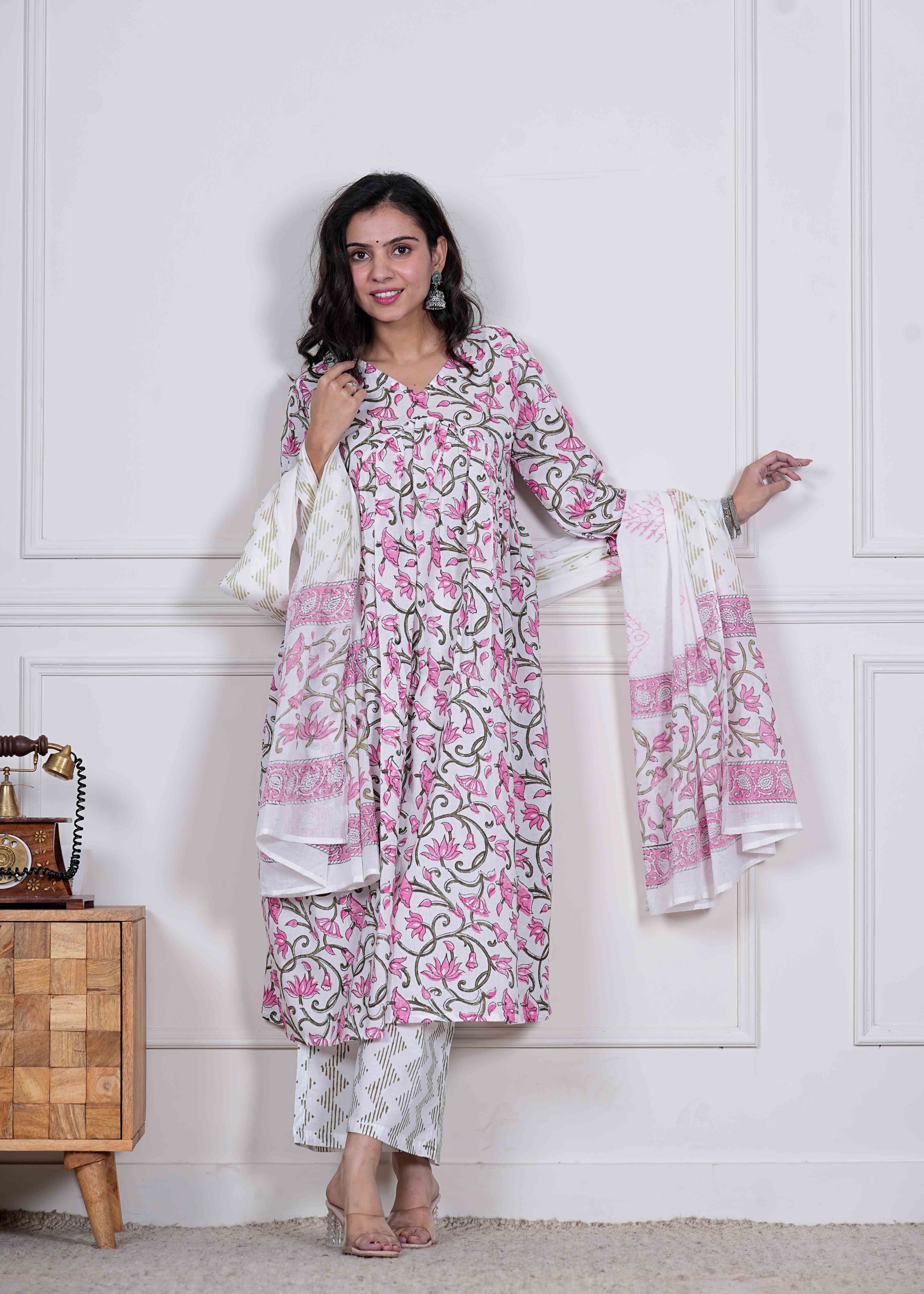 NEW COLLECTION OF  HANDBLOCK PRINTED ANARKALI 3PC SET D4