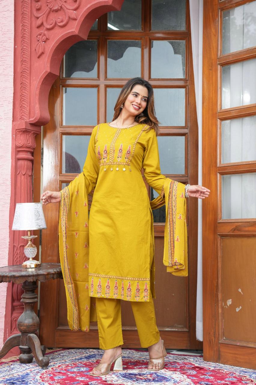 🌹🌹Pure fine Cotton  fabric add & hand + Fintex Work Kurti with Pant with cotton *🌹🌹