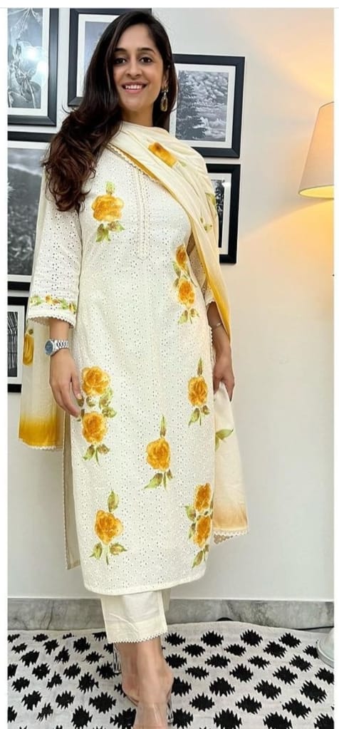 straight chicken shifli work Hand-Painted cotton fabric specailly ethnic designed for you Heavy premium chicken shifli cotton