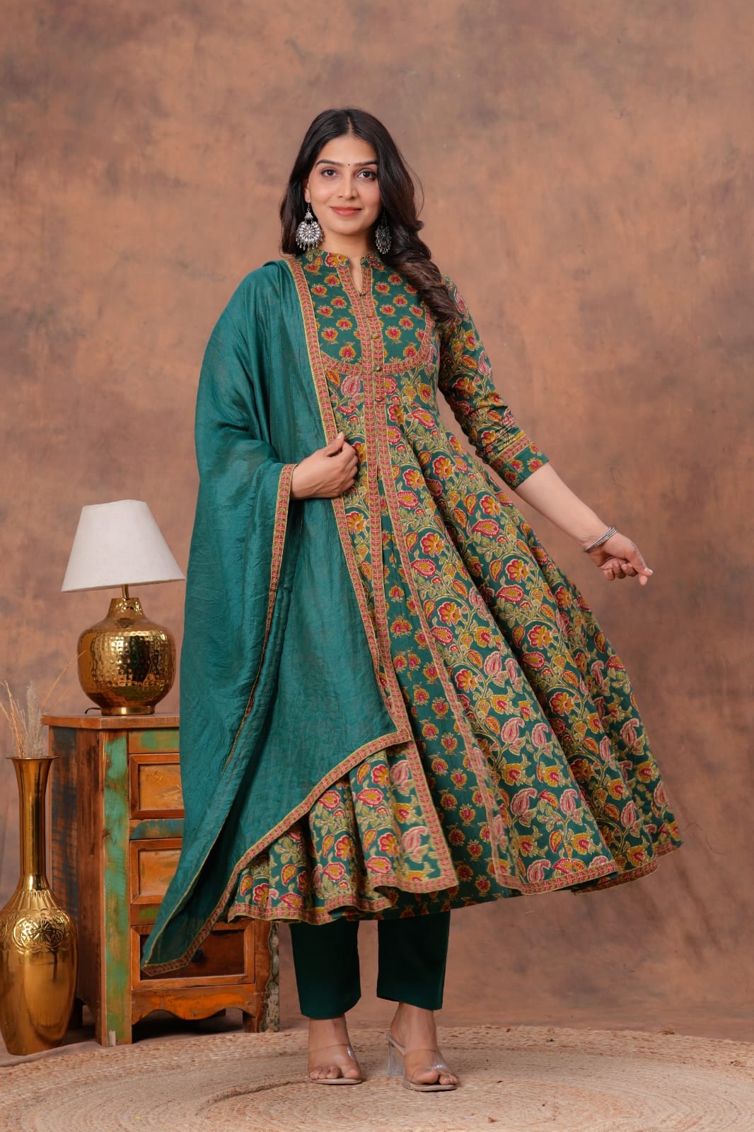 Two layer style anarkali kurti with pant and dupatta sets D2