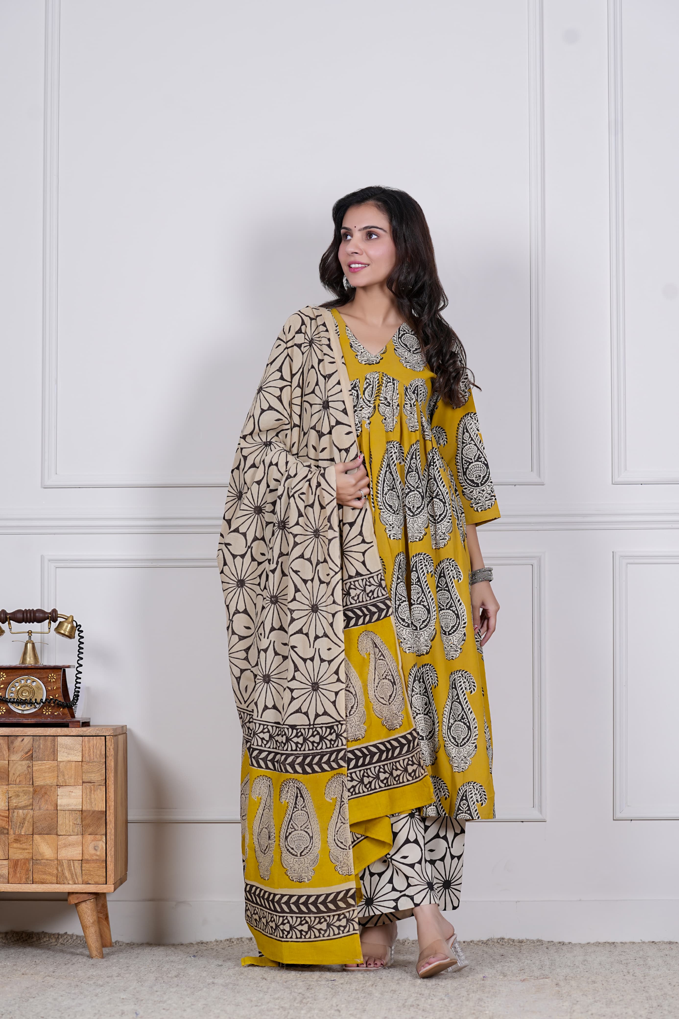 NEW COLLECTION OF  HANDBLOCK PRINTED ANARKALI 3PC SET D2