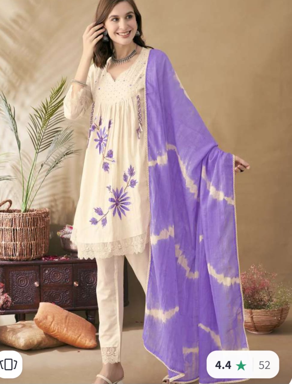 Cotton discharge print kurti pant dupatta sets 3