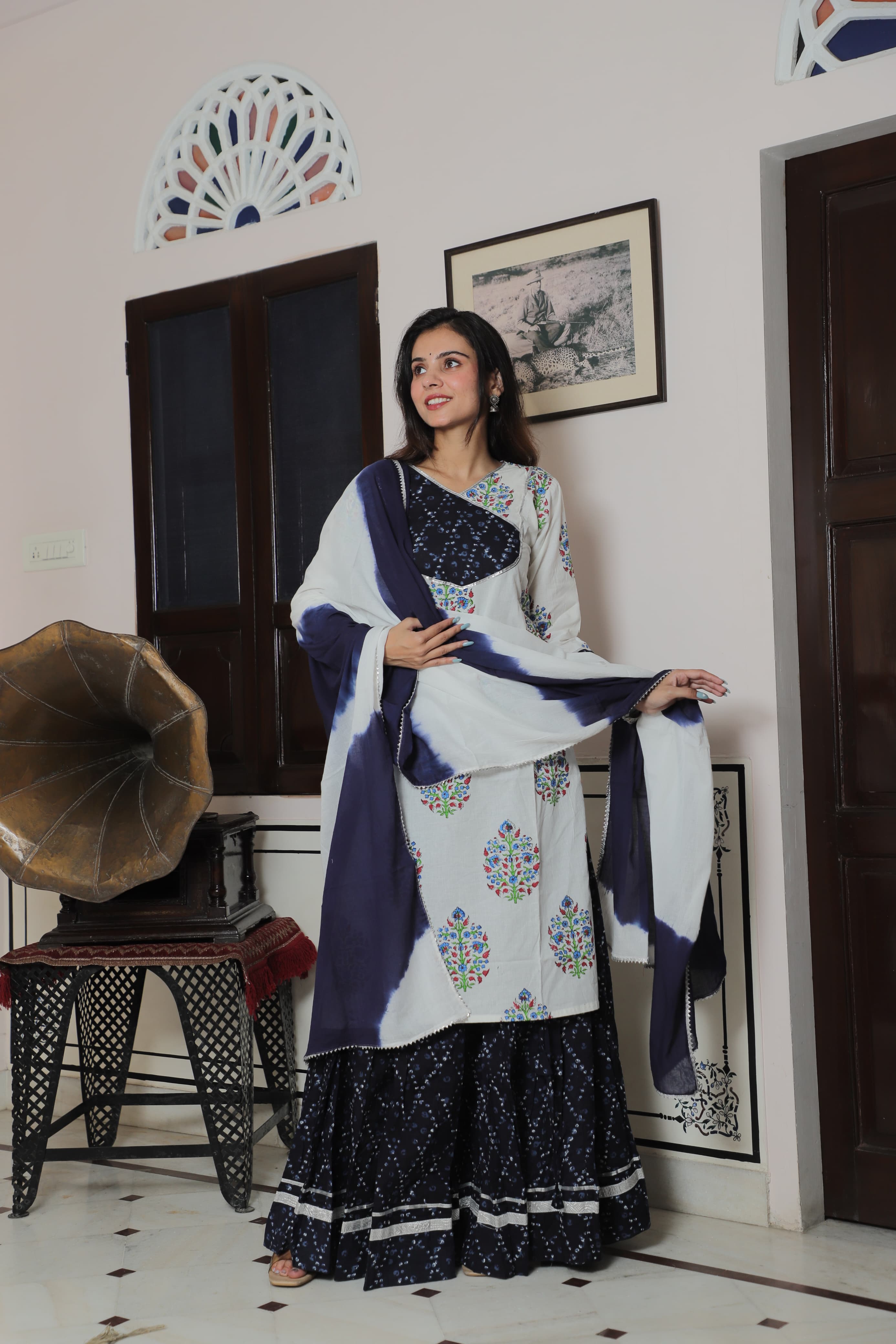 Bagru Hand Block  Printed Collection Designer Long Kurta & Skirt with duppata d3