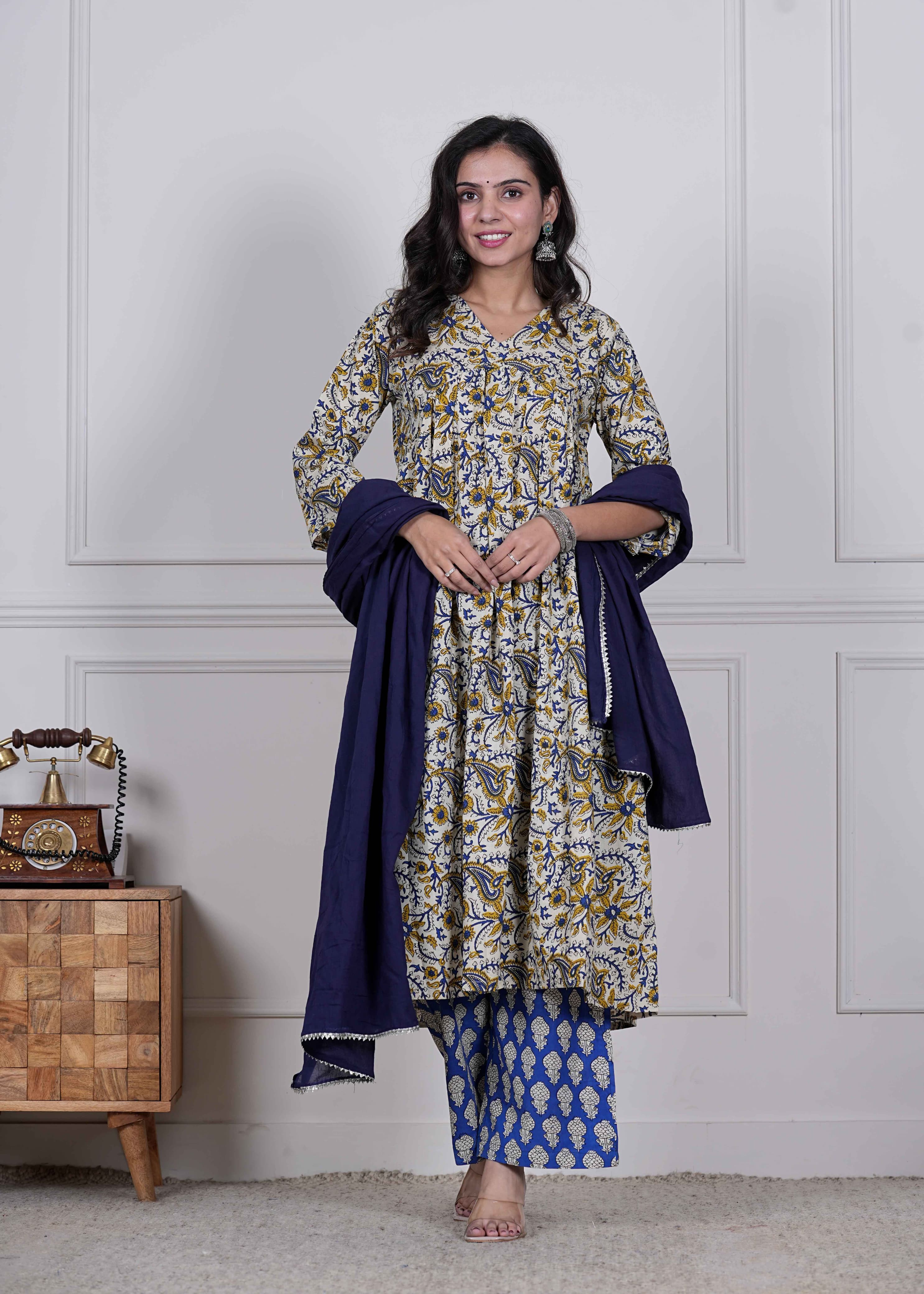 NEW COLLECTION OF  HANDBLOCK PRINTED ANARKALI 3PC SET D6