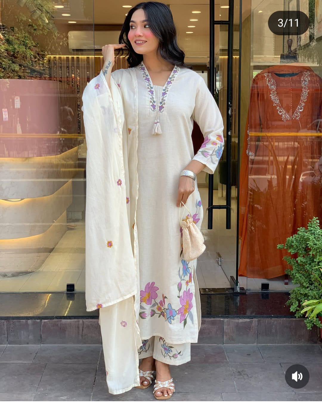 Khadi cotton fabric kurti pant dupatta sets